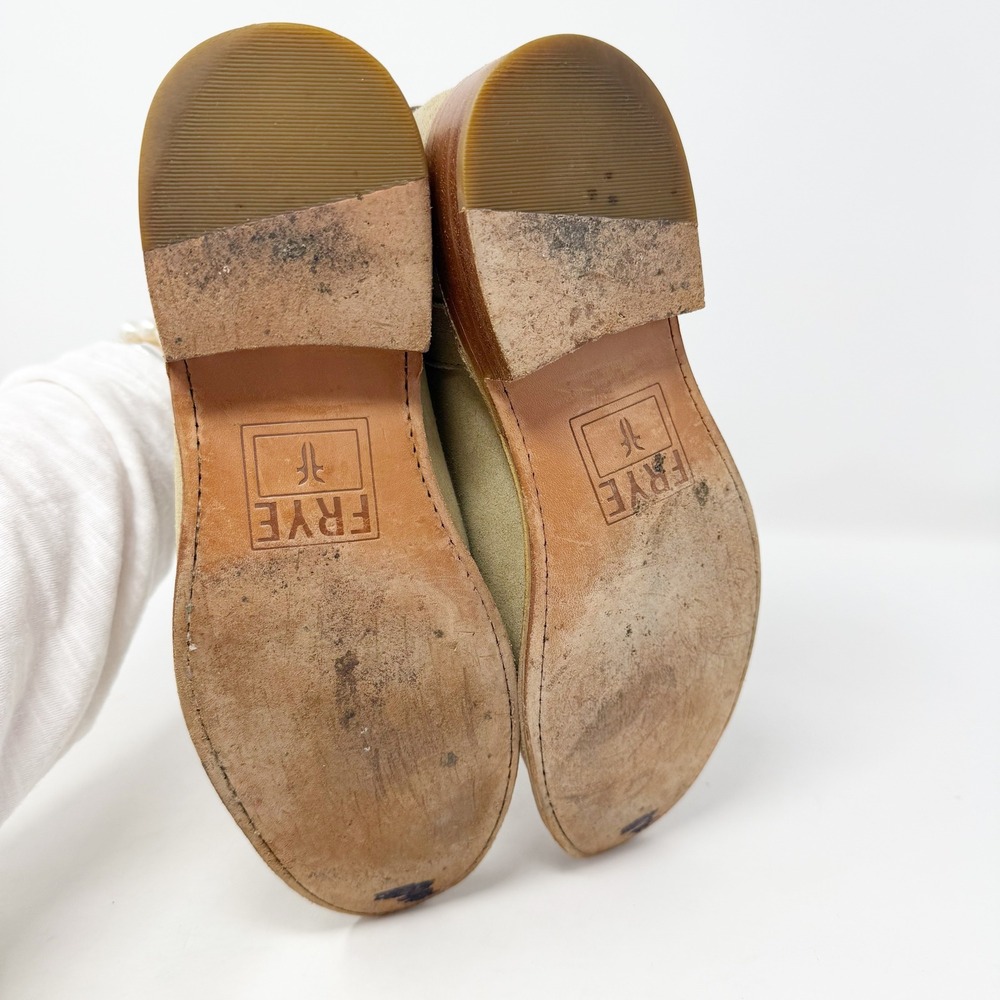 Frye Harness Suede Short Ankle Boots Beige‎ Tan Leather Straps 7.5 - Picture 9 of 14